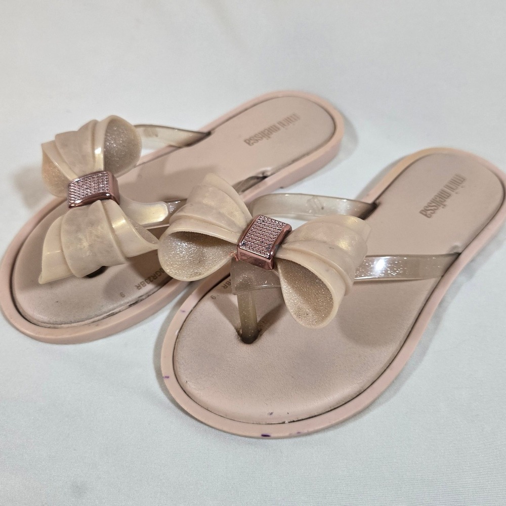 Mini Melissa Bow Jelly Sandals Size 13 Pink Glitter Thong Slides